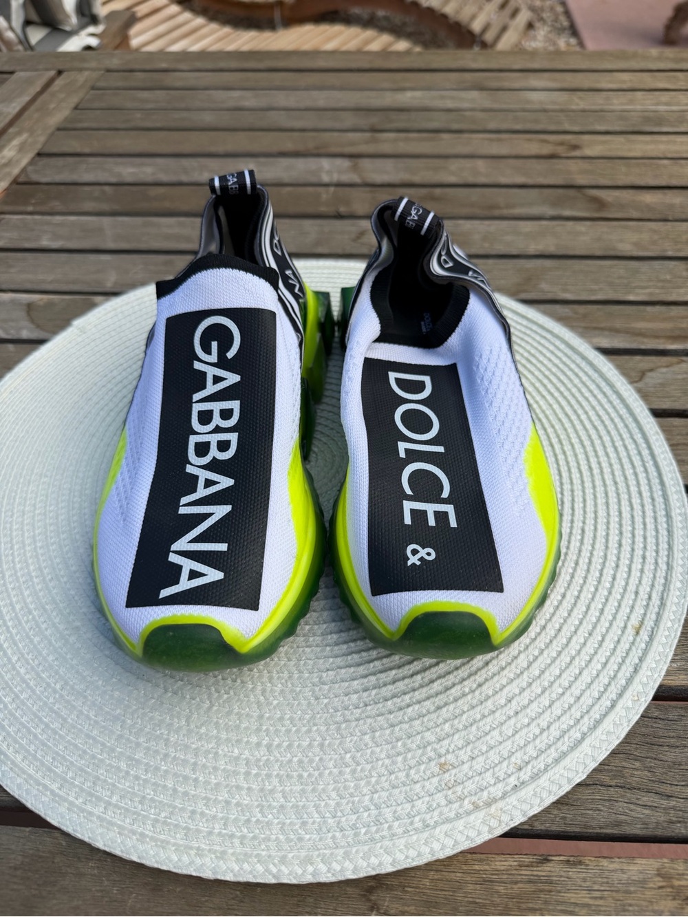 Dolce & Gabbana Kids White and Neon Yellow Slip-On Sneakers